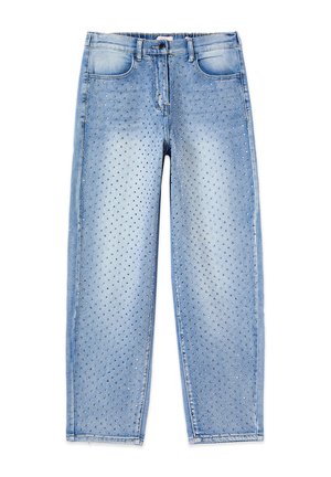 Oltre, JEANS BARREL CON CRISTALLI DAVANTI - Vaqueros baggy - azzurro