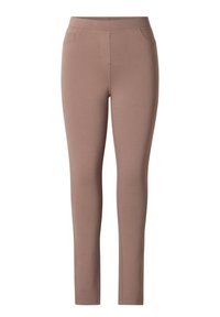 Bordeaux stretch leggings met een aansluitend ontwerp, voorzien van een gladde textuur en twee zijzakken, geschikt voor casual wear of sporten.