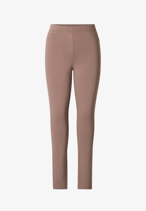 Bordeaux stretch leggings met een aansluitend ontwerp, voorzien van een gladde textuur en twee zijzakken, geschikt voor casual wear of sporten.