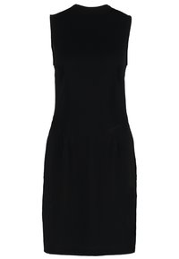 Svart ärmlös klänning med en åtsittande design, slät yta, rund halsringning och inga synliga stängningar eller utsmyckningar.