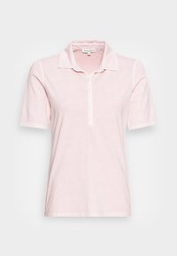 Světle růžová polo košile z jemné jersey tkaniny, s límečkem, krátkými rukávy a knoflíkovou légou se pěti knoflíky.