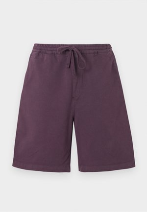 Meeste tumelillad vabaaja lühikesed püksid elastse vöökohaga ja nööriga, põlvekõrgused esitaskutega ja lihtsa kujundusega.