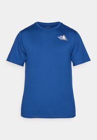 Μπλε κοντομάνικο T-shirt από λείο ύφασμα. Διαθέτει ένα μινιμαλιστικό λευκό λογότυπο στη αριστερή περιοχή του στήθους. Κλασική στρογγυλή λαιμόκοψη.