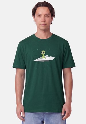 watapparel, ALIEN ON A PAPER PLANE UNISEX - Print T-shirt - glazed green