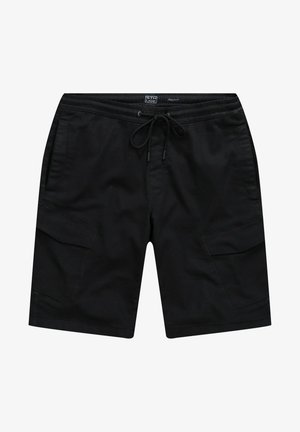 Pantaloni cargo neri con vita elastica e cordoncino. Caratterizzati da due tasche laterali, fronte piatto e tessuto resistente.