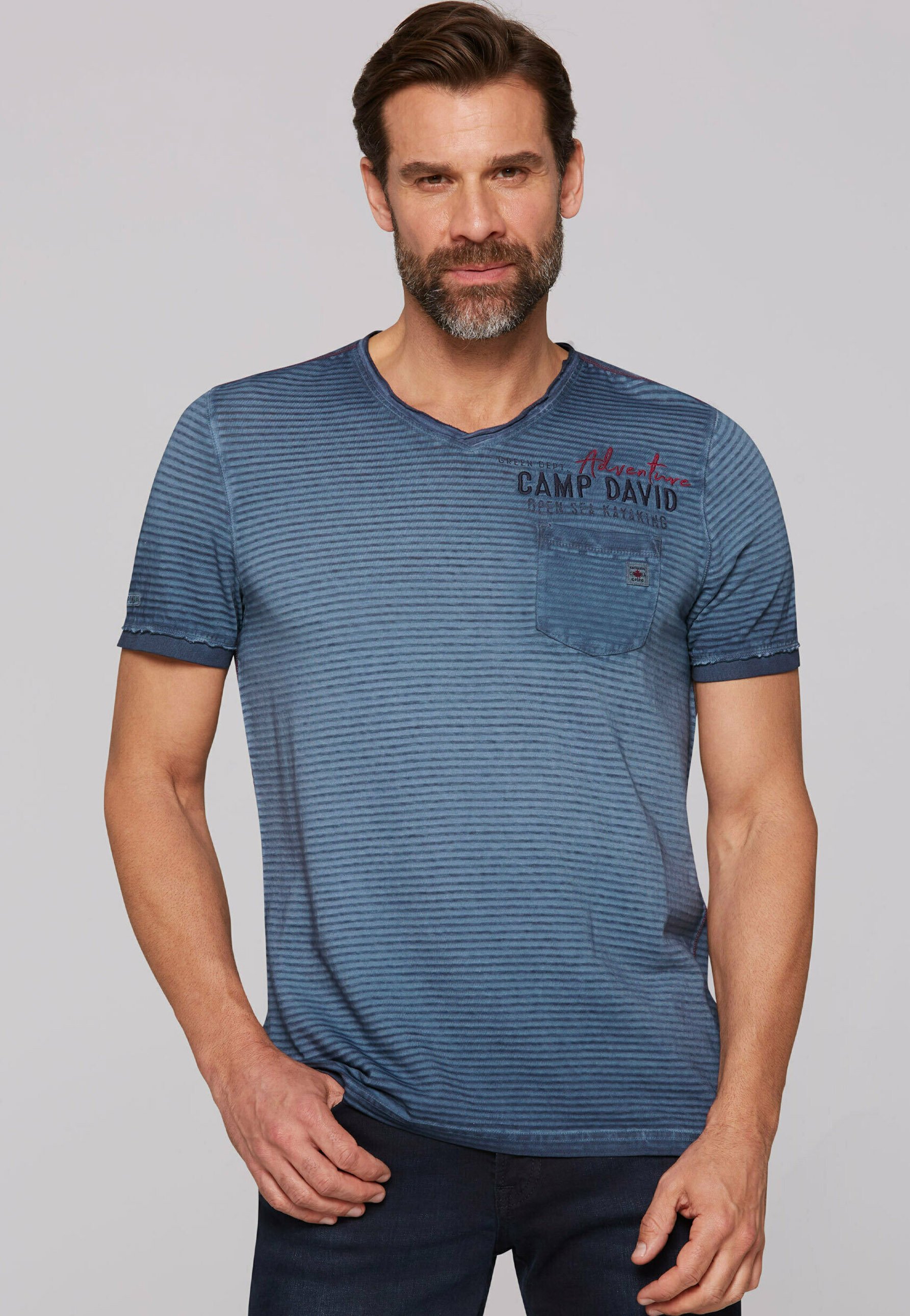 Camp David Herren T-Shirt Mit Photoprint & Stickereien – Dark Teal, Größe L