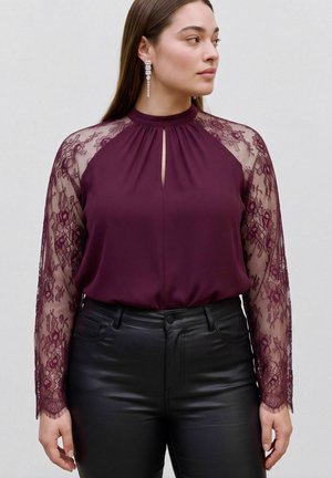 Vero Moda Curve, VMMILLA LS LACE TOP JRS NOOS CUR - Blusa - winetasting