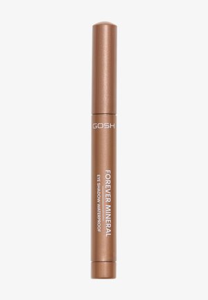 GOSH Forever Mineral Lidschatten in einem wasserfesten Stift, mit einem zylindrischen bronzefarbenen Gehäuse, weißem Text und glanzvollem Finish.