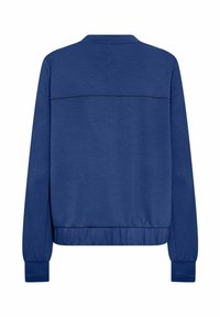 Blauwe sweatshirt met ronde hals, elastische tailleband en lange mouwen. Gladde stof met een horizontale naaddetails op de rug.