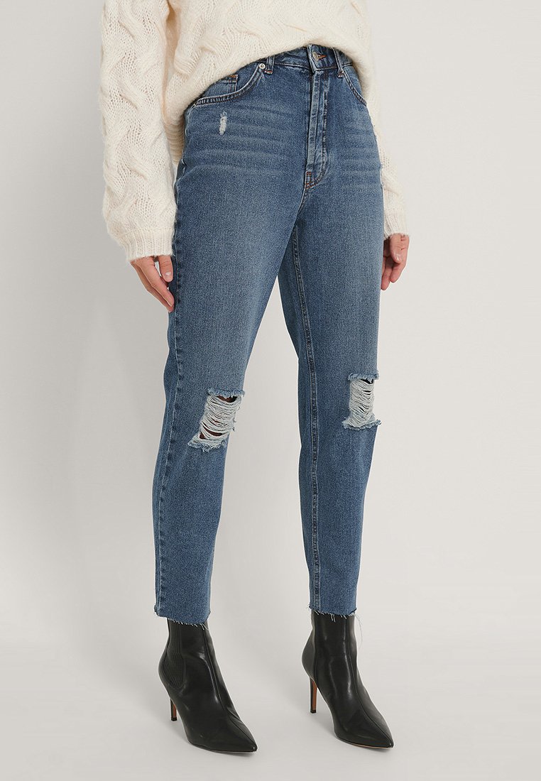 NA-KD Straight leg jeans donkerblauw denim