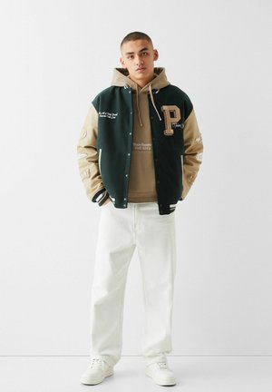 EFFECT SLEEVES - VARSITY  - Faux leather jacket - green