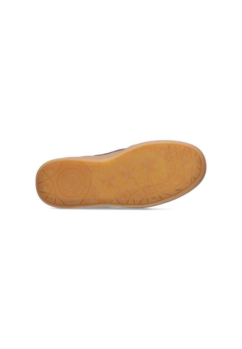 Gummisohle mit einem strukturierten Design, in einer Gummi-Farbe und einem ausgeprägten Profil für Traktion und Grip.