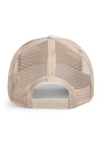 Beige mesh trucker cap showing the adjustable snapback closure with "Goorin Bros." branding on a white background.