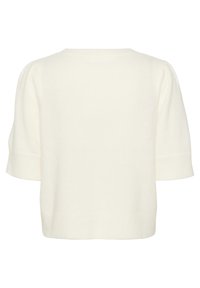 Maglione bianco in maglia con maniche corte a palloncino e scollatura rotonda. Texture morbida e design sfizioso, con polsini e orlo a costine.