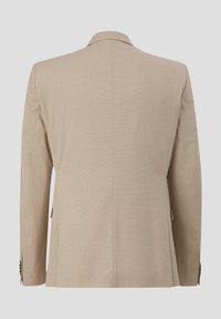 Beige Blazer aus strukturierter Stoffqualität, schlanker Schnitt, mit Reverskragen und Knopfmanschetten. Verfügt über zwei seitliche Taschen und einen glatten Rücken.