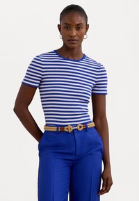 Lauren Ralph Lauren STRIPED STRETCH COTTON CREWNECK TEE - Marškinėliai su spaudiniu - new sapphire/white
