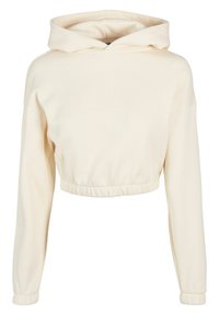Cropped hettegenser i kremfarge, laget av myk stoff, med snorhette, lange ermer og elastisk kant for en tettsittende passform.