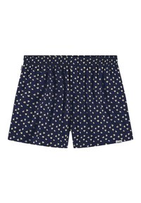 Marineblauwe boxershort met gele bloemmotieven, elastische tailleband, losse pasvorm, zachte stof. Bevat een klein merketiket aan de zoom.