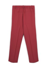 Rote, leichte Hose mit elastischem Bund, zwei Gesäßtaschen und geradem Schnitt, die vorne mit dezenten Falten versehen ist.