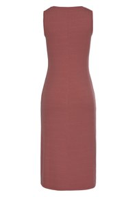 Ripp-midi-Kleid in staubigem Rosé. Ärmellos, Rundhalsausschnitt, mit figurbetontem Schnitt und glatter Textur. Keine sichtbaren Beschläge oder Akzente.