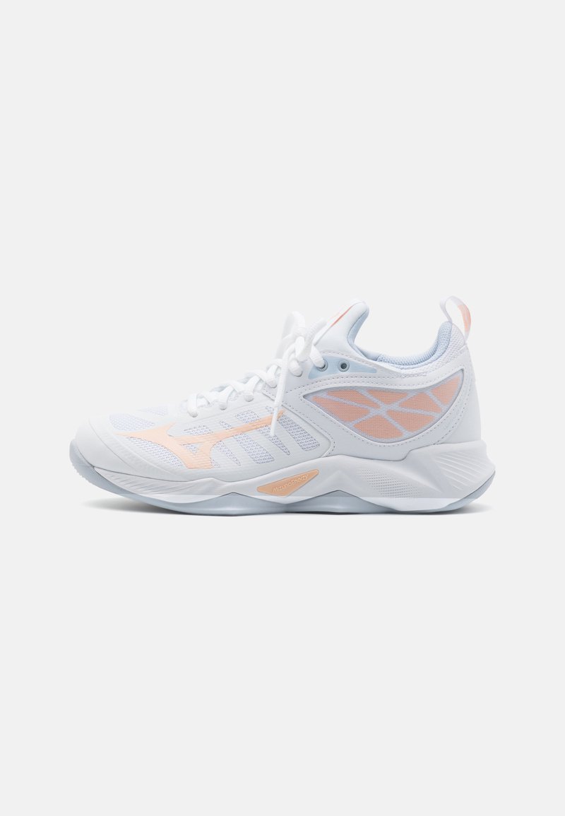 Mizuno WAVE DIMENSION - Obuća za odbojku - white/halogen blue/peach parfa