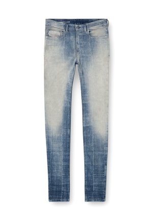 Lyst håndvaske denimjeans med en falmet blå gradient, fem-lomme design, lige benpasform og subtile slidmærker på fronten.