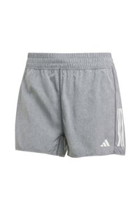 Pantalones cortos deportivos grises con un patrón de cuadros texturizado, cinturilla elástica y rayas blancas en contraste con el logo en el lateral.
