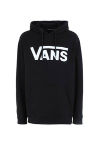 Felpa nera con cappuccio e tasca frontale, cappuccio con cordino regolabile e grande logo bianco "VANS" sul petto. Tessuto in cotone misto.