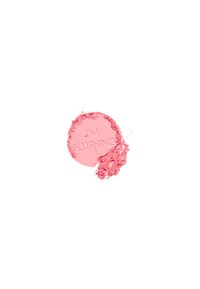 Fard in polvere rosa pallido, di forma rotonda con una superficie texture; parzialmente sbriciolato con la scritta "MI STANNO COLORANDO" embossata sul davanti.