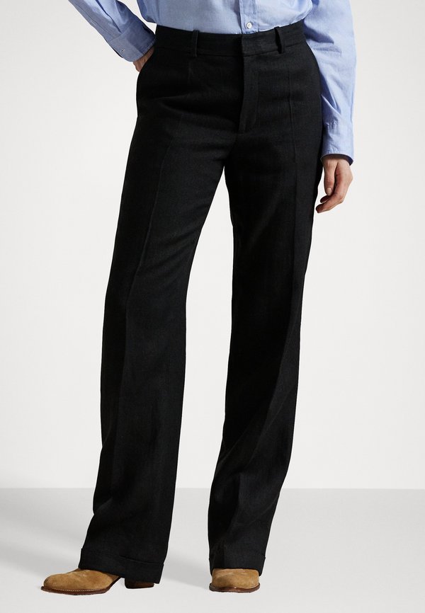 LINEN HERRINGBONE RELAXED STRAIGHT PANT - Trousers