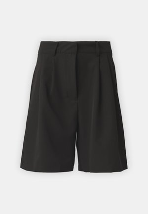 Sorte shorts med et skræddersyet design, der har læg foran, en bred talje, og en glat overflade. Ingen synlige lommer.