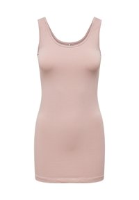 Light pink, sleeveless tank top made of soft, lightweight fabric. Features a scoop neckline and a straight hem at hip length.