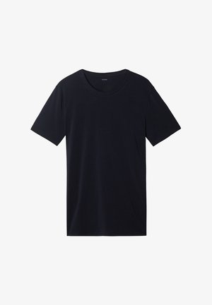 Dark navy blue short-sleeve t-shirt made of soft fabric with a round neckline and simple design, suitable for casual wear.