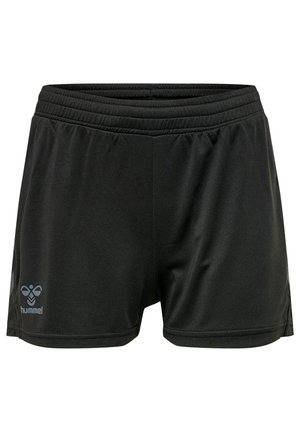 Shorts de sport noirs avec ceinture élastique et petit logo colibri sur la partie inférieure de la jambe gauche, confectionnés en tissu léger et respirant.