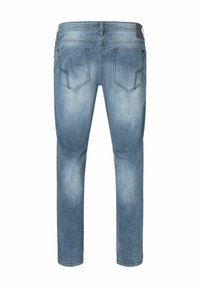 Lichtblauwe denim jeans met een slim fit, met een vervaagde wasbeurt, twee achterzakken en een standaard tailleband met contrasterende stiksels.