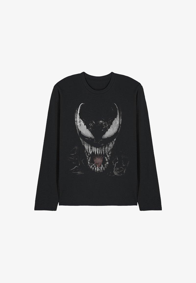 Long-sleeve black t-shirt featuring a detailed graphic of a monster face with sharp teeth, white accents, and a maroon tongue.