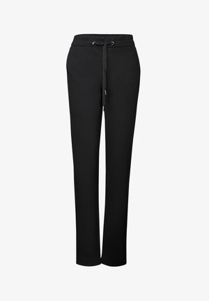 Schwarze Sweatpants mit einem Kordelzugbund, aus weichem Stoff gefertigt, mit geradem Bein Design und ohne sichtbare Muster oder Akzente.