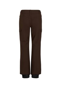 Bruine cargobroek met een relaxed fit, voorzien van schuine zijzakken en een elastische zoom voor een verstelbare lengte. Soepele materiaalsamenstelling.