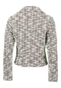Getailleerde blazer met kraag, voorzien van een zwart-wit geweven patroon. Lange mouwen en een aansluitend ontwerp.