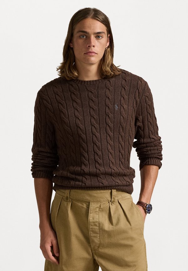 CABLE KNIT COTTON JUMPER - Jumper - dark roast melange