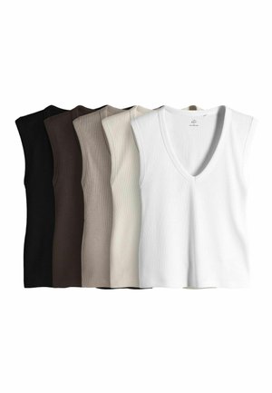 REGULAR FIT-5 PACK DEEP V-NECK - Top - black brown white cream stripe