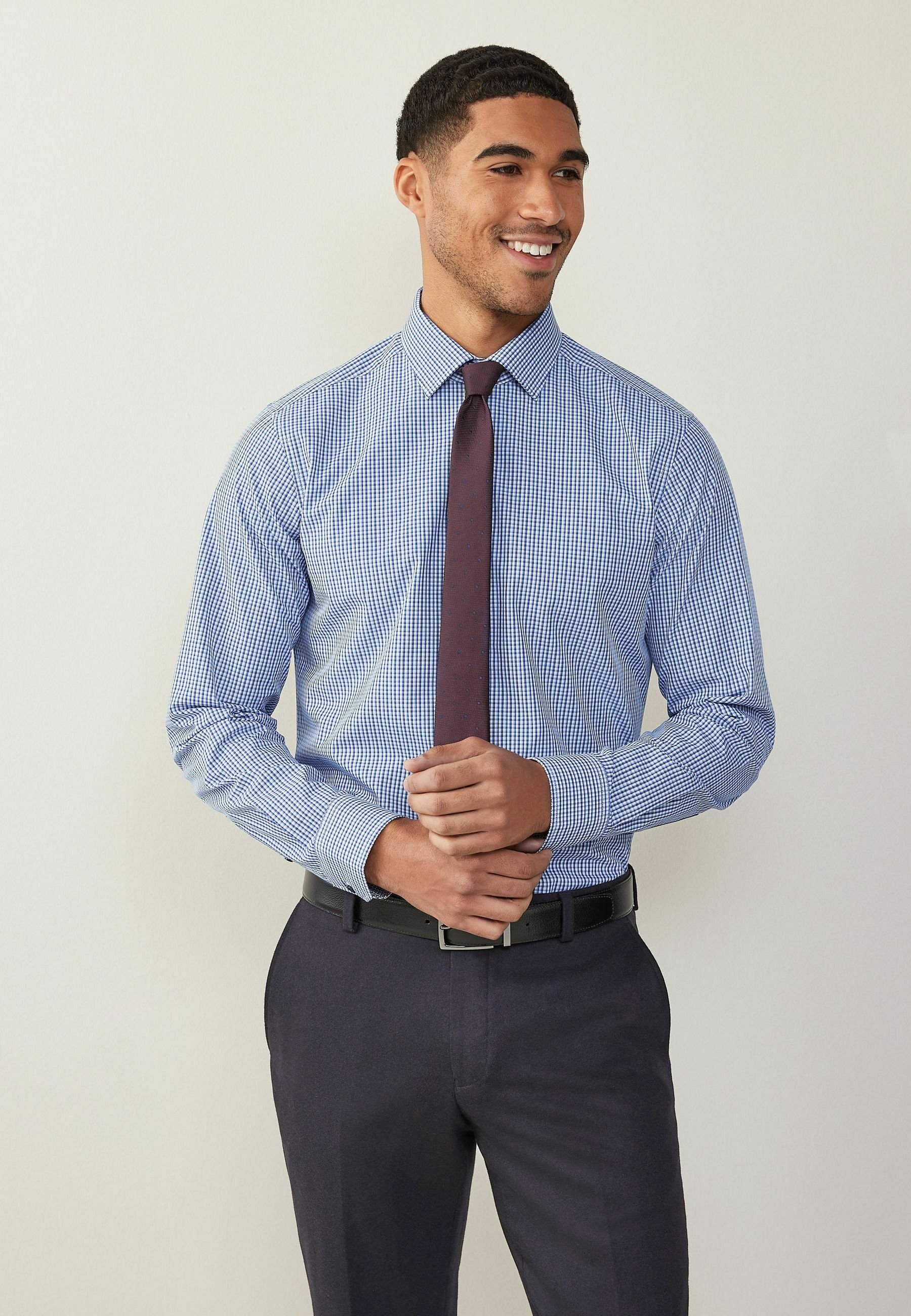 Navy Gingham Shirt With Tie