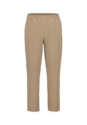 Pantaloni casual beige con vita elastica e gambe dritte, adatti per l'uso quotidiano.