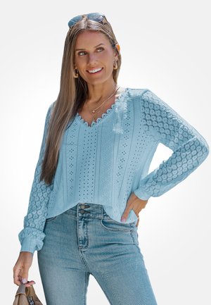 EYELET LONG SLEEVE - Blusa - light blue