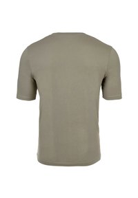 T-paita lyhythihaisena oliivinvihreänä, pehmeästä puuvillasta valmistettu. Ominaisuudet klassinen pyöreä kaula-aukko ja yksinkertainen, sileä rakenne ilman painatuksia.