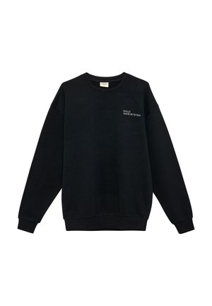 Zwarte sweatshirt van zacht katoen, met een ronde halslijn, geribde manchetten en een fietprint met witte cijfers aan de voorkant.