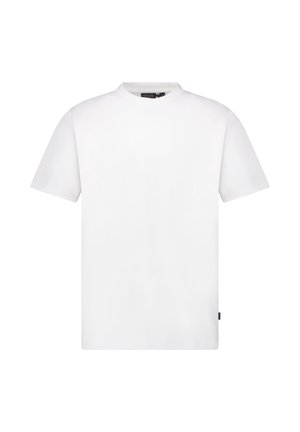 Witte T-shirt met korte mouwen en een ronde hals, gemaakt van gladde stof. Eenvoudig ontwerp zonder patronen of accenten.