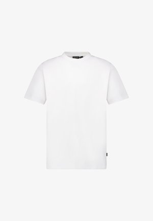 Witte T-shirt met korte mouwen en een ronde hals, gemaakt van gladde stof. Eenvoudig ontwerp zonder patronen of accenten.