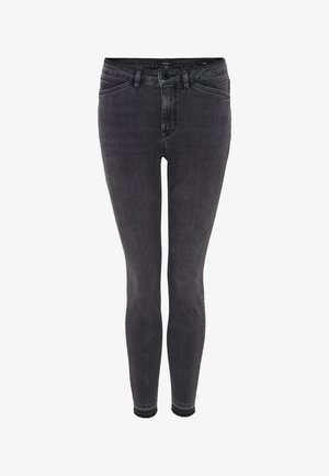 Zwarte skinny jeans van denim, met een hoge taille, ritssluiting, voorzakken en subtiele vervagingen.