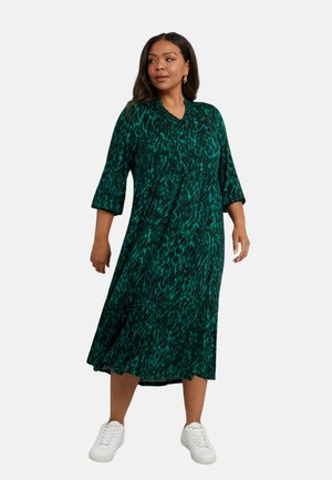 Live Unlimited London LEOPARD NEHRU COLLAR MIDI  - Jerseykleid - green